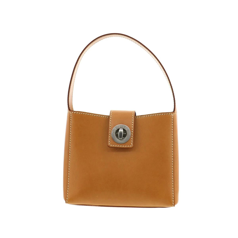 Celine Turn Lock Shoulder Bag brown leather Beige